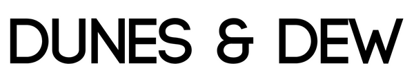 Black text 'DUNES & DEW' on a white background